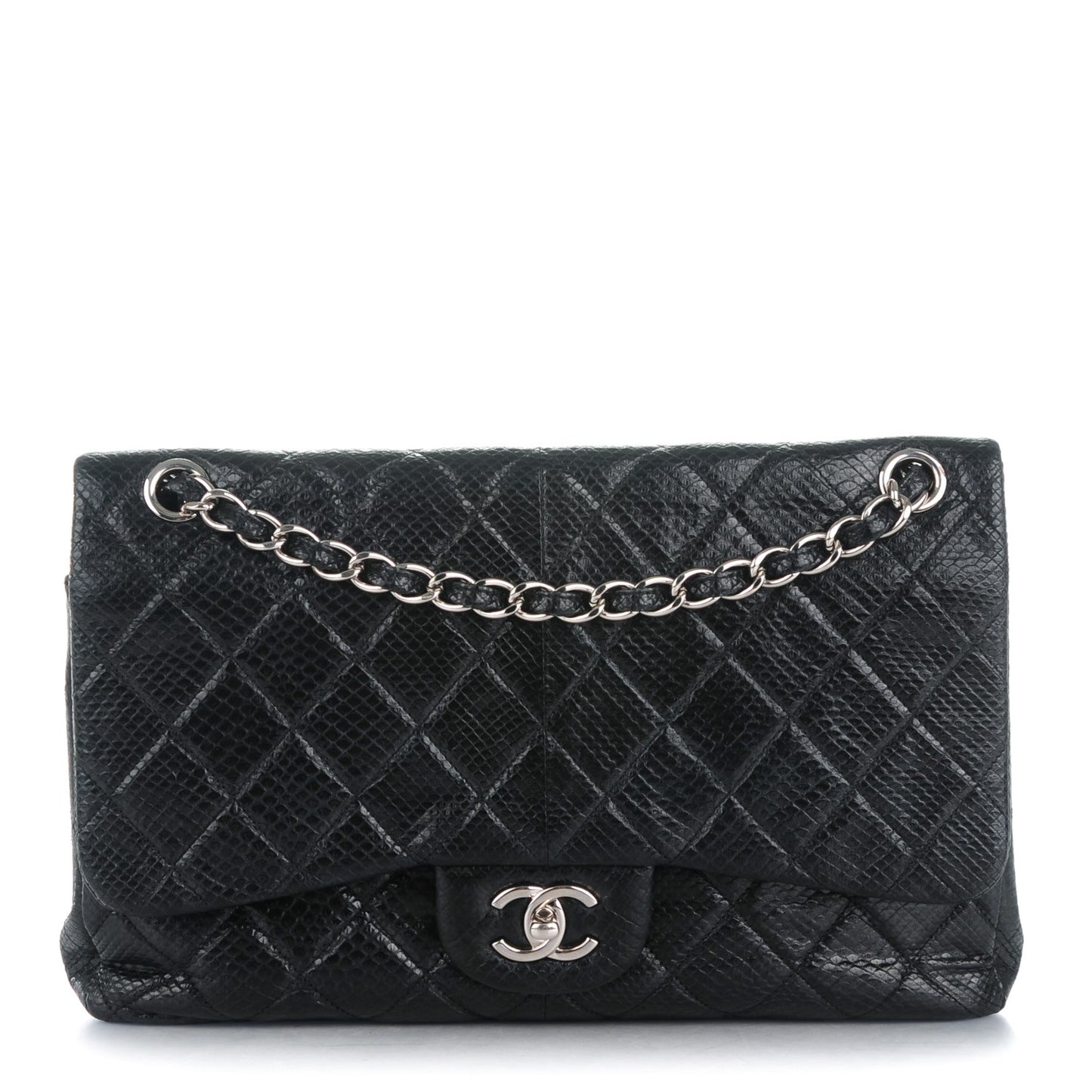 Lizard Quilted Jumbo Double Flap Black