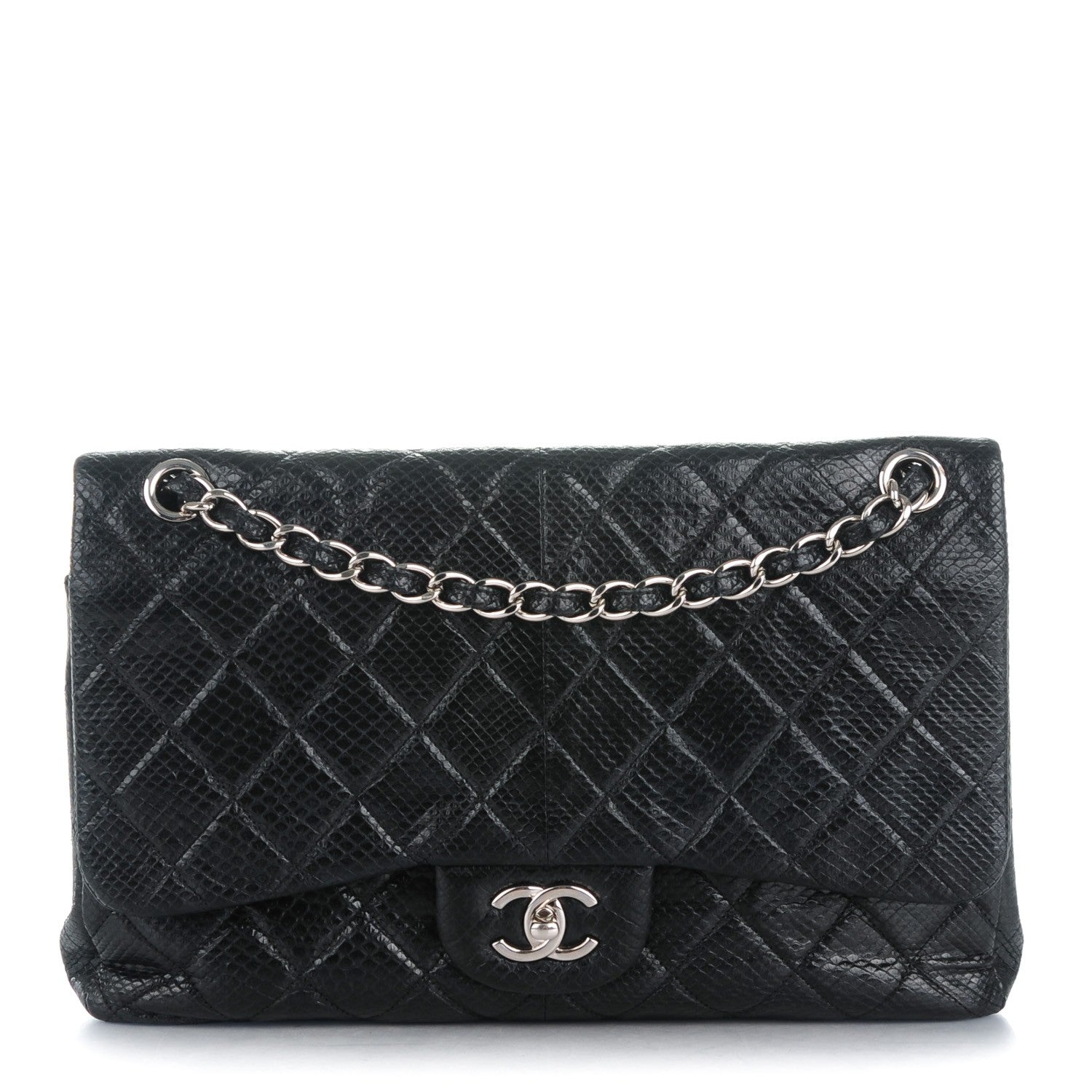 Chanel Lizard Quilted Jumbo Double Flap Black 1 of 8