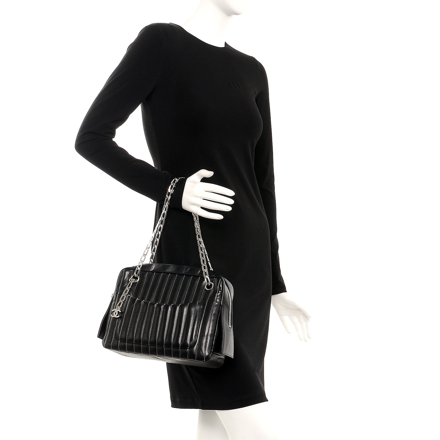 Lambskin Vertical Quilted Mademoiselle Small Camera Case Black