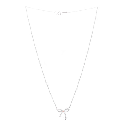 Tiffany Platinum 18K Rose Gold Pink Diamond Mini Bow Pendant Necklace 3 of 5