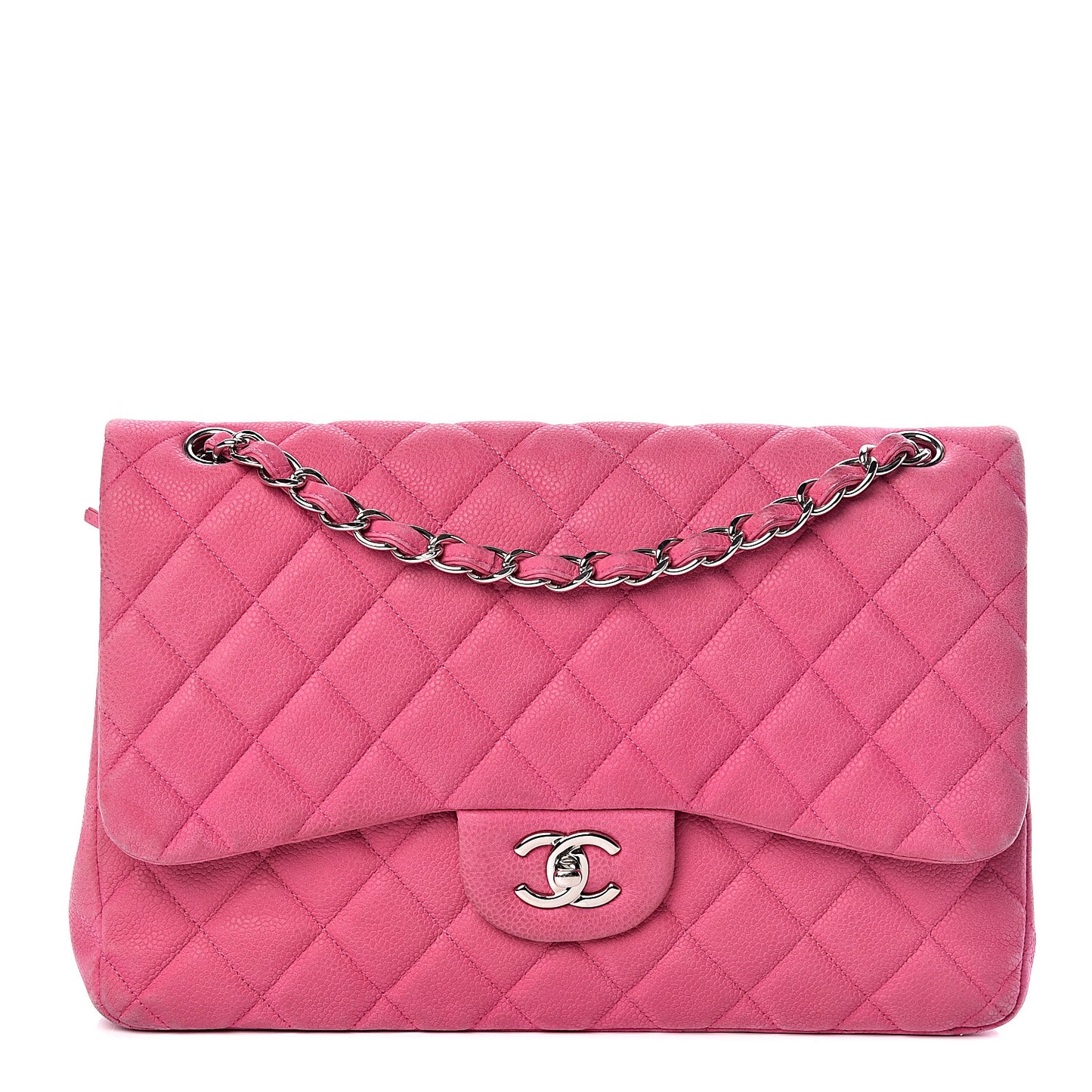 Iridescent Caviar Jumbo Double Flap Pink