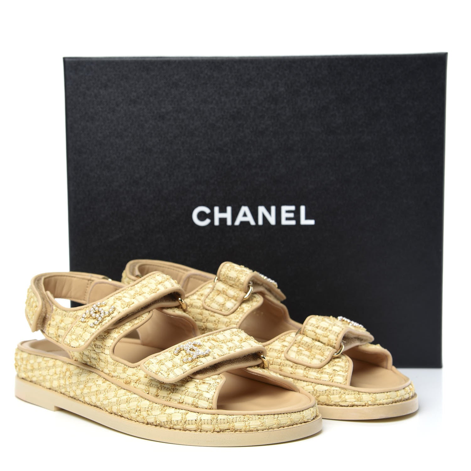 Chanel Braided Fabric Velcro Dad Sandals 36.5 Beige 9 of 9