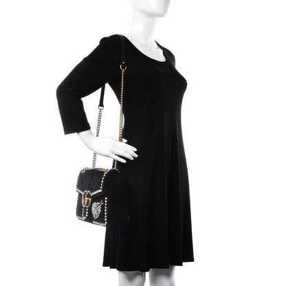 Gucci Velvet Matelasse Crystal Medium GG Marmont Shoulder Bag Black 2 of 9