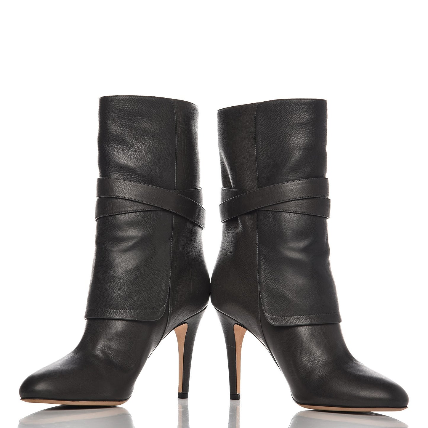 Calfskin Wrap Around Mid Calf Boots 39.5 Dark Grey