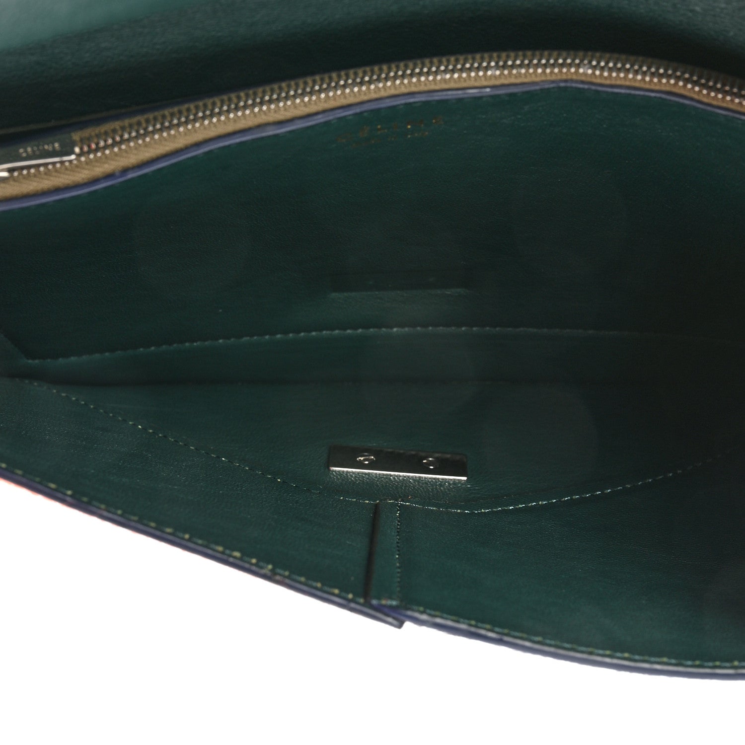 Celine Calfskin Suede Pony Hair Tri-Color Diamond Clutch Green 5 of 13