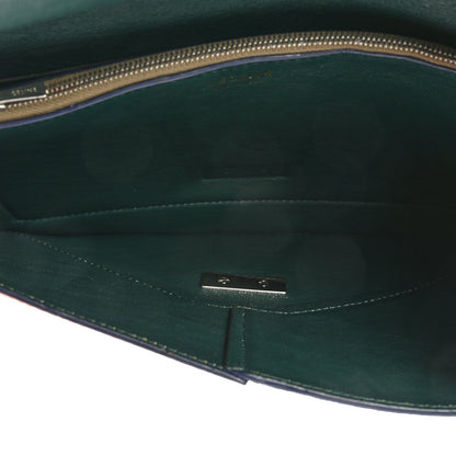 Celine Calfskin Suede Pony Hair Tri-Color Diamond Clutch Green 5 of 13