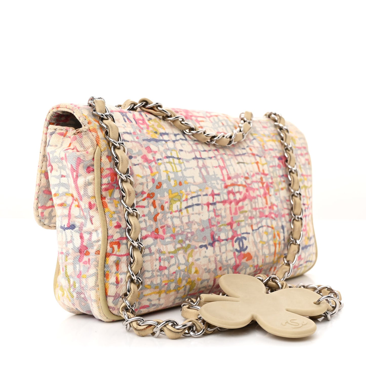 Canvas Watercolor Tweed Print Clover Small Flap Multicolor
