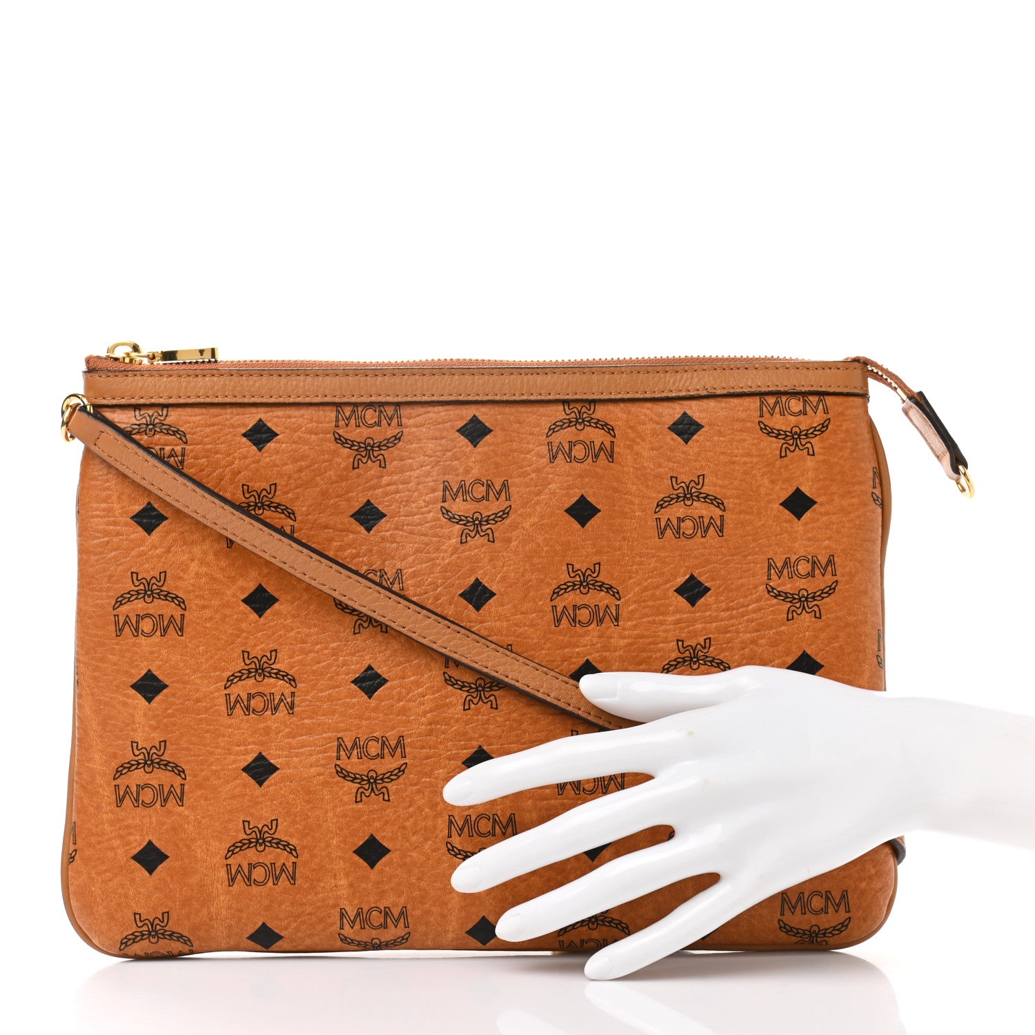 MCM Visetos Liz Shopper Tote Pouch Cognac 2 of 6