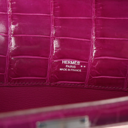 Hermes Shiny Niloticus Crocodile Kelly Cut Pochette Rose Scheherazade 6 of 7