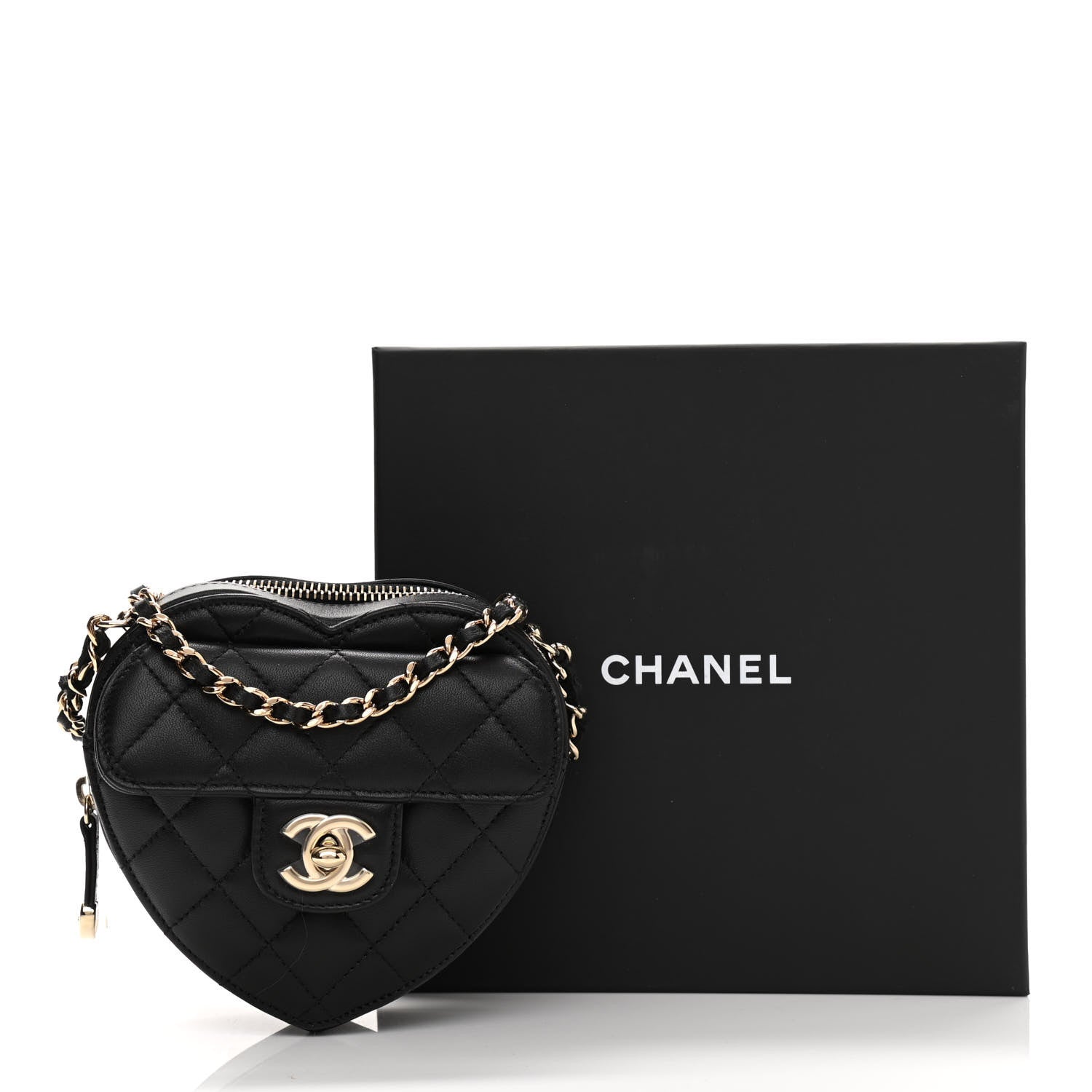Chanel Lambskin Quilted CC In Love Heart Clutch With Chain Black 12 of 12