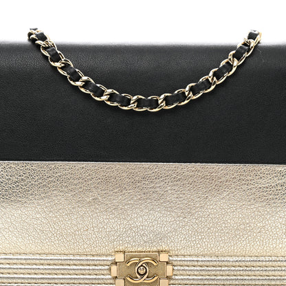Chanel Metallic Goatskin Lambskin Boy Wallet on Chain WOC Black Gold 6 of 12