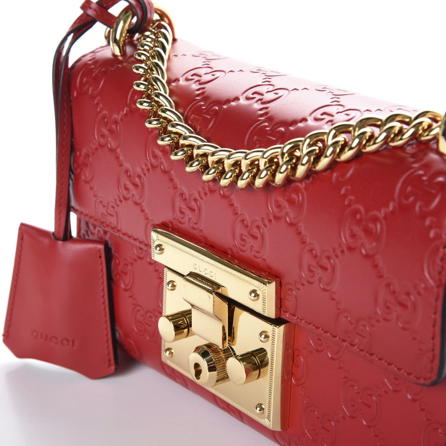 Guccissima Small Padlock Shoulder Bag Hibiscus Red