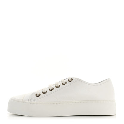 Chanel Lambskin Printed Logo Sneakers 37 White 1 of 10