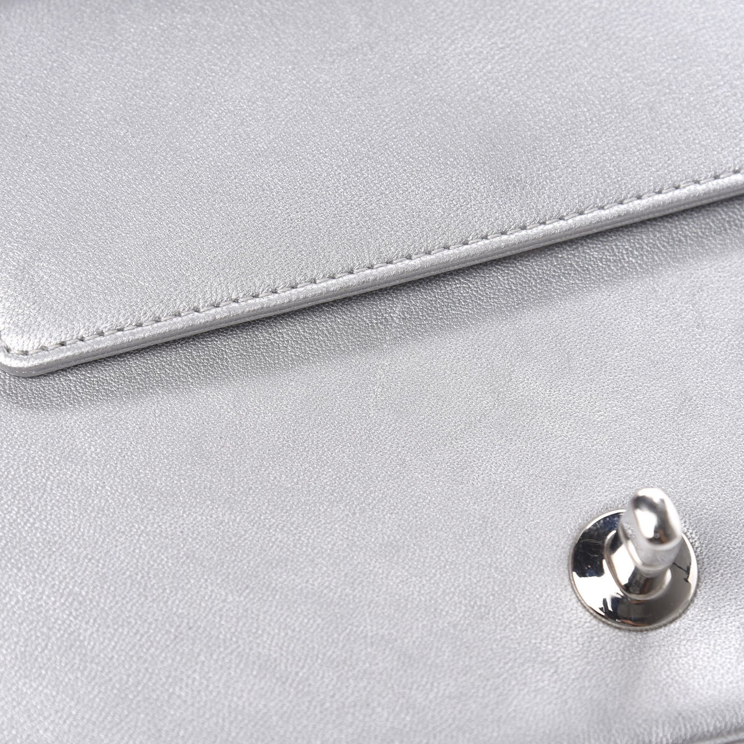 Metallic Sheepskin Chevron Quilted Medium Vintage Mademoiselle Flap Silver
