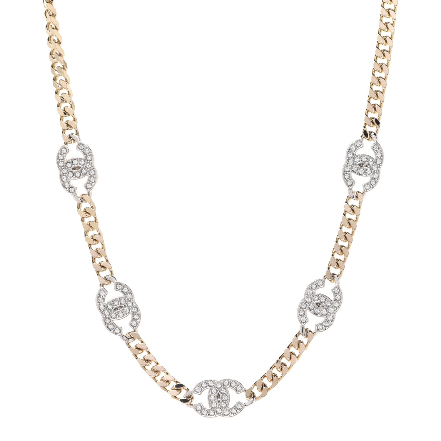 Chanel Crystal Chain CC Link Choker Gold Silver 1 of 6
