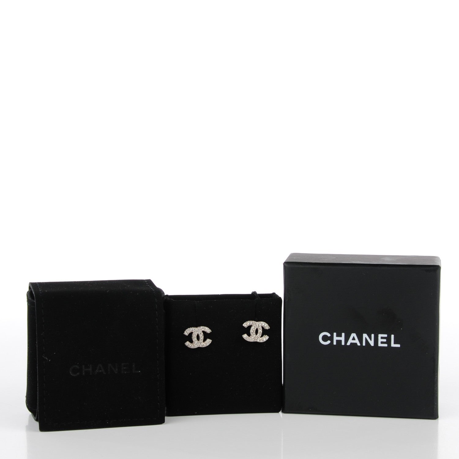 Chanel Crystal Timeless CC Earrings Silver 5 of 5