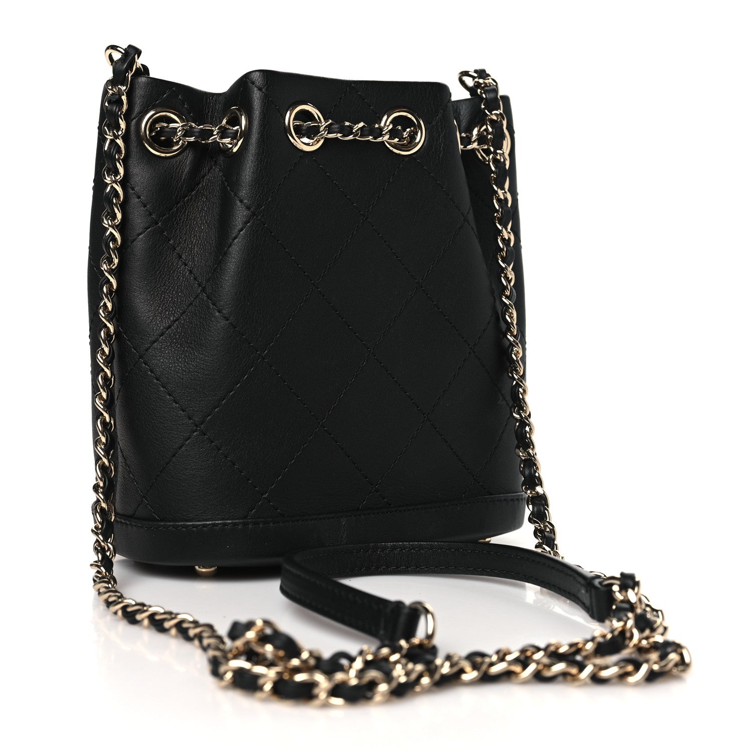 Chanel Calfskin Stitched Small Egyptian Amulet Drawstring Bag Black 3 of 11