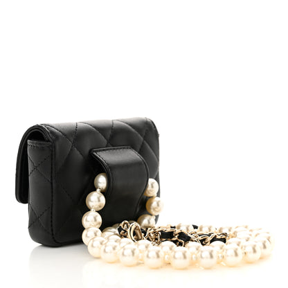 Chanel Lambskin Quilted Pearl Chain Belt Bag Black 3 of 12