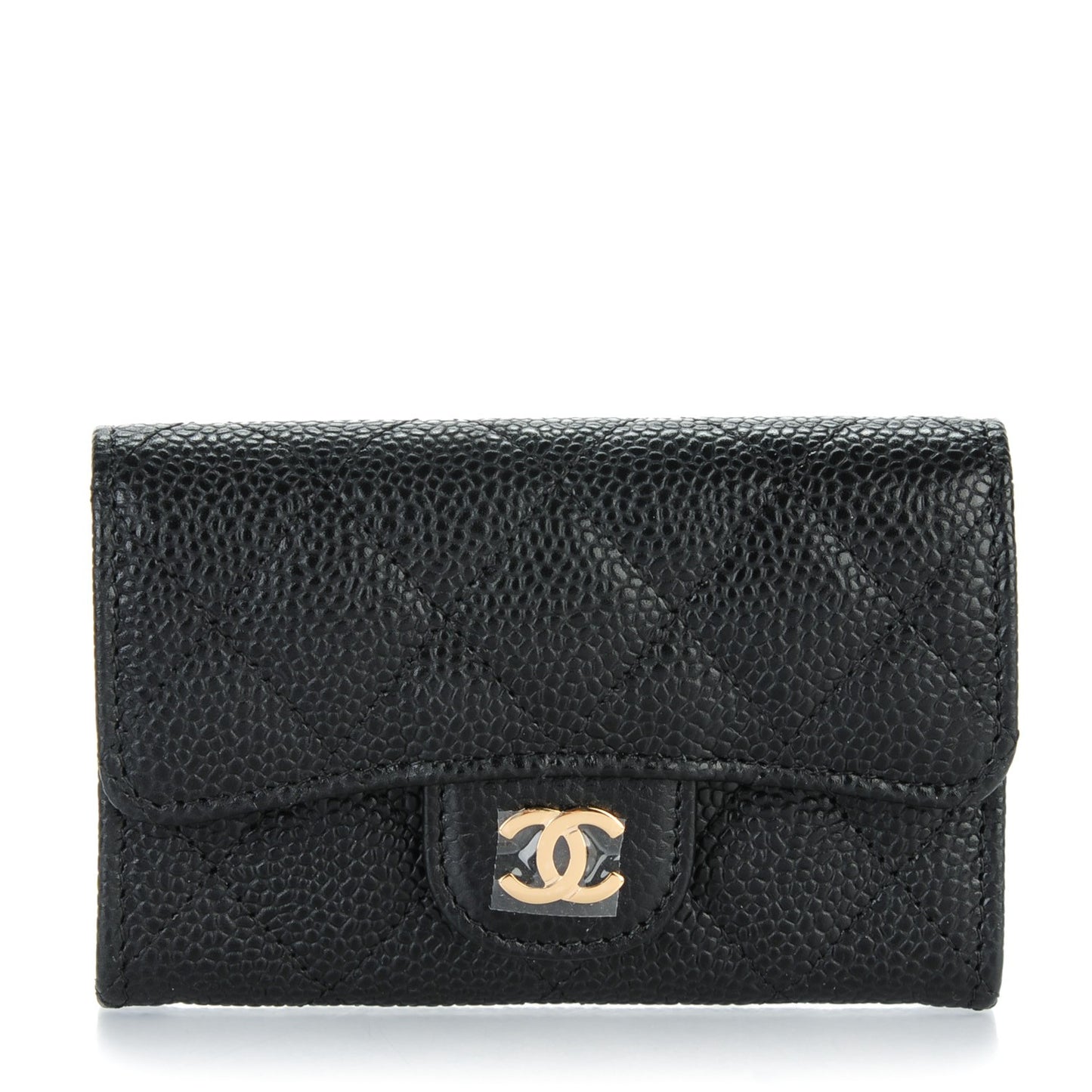 Caviar Quilted Flap Card Holder Black