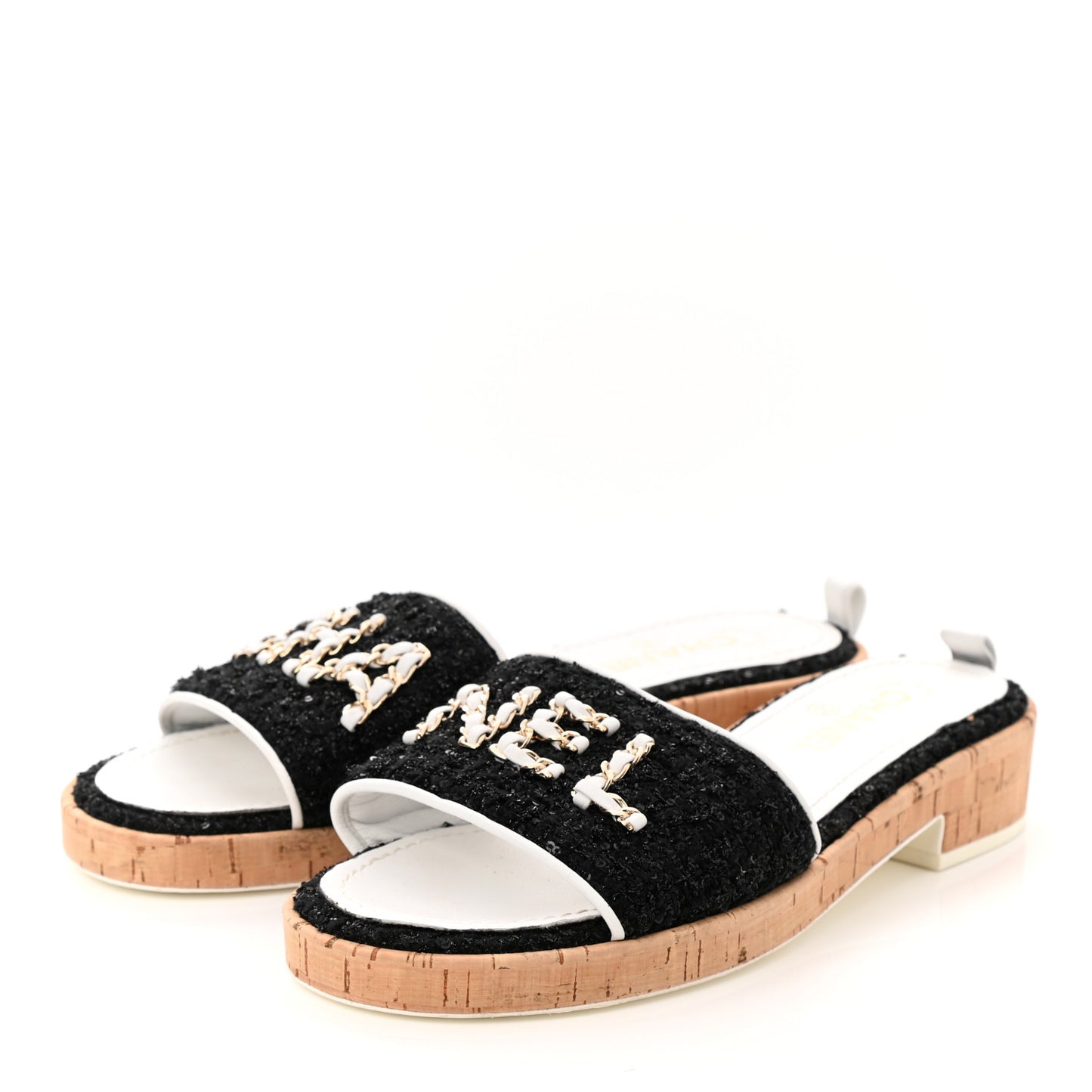 Tweed Lambskin Logo Mules 40.5 Black