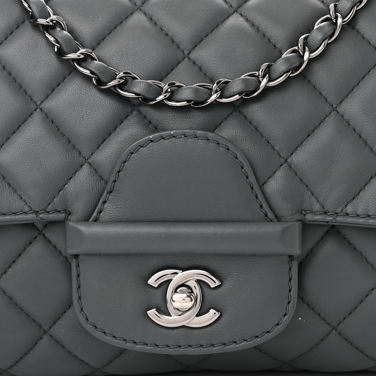 Lambskin Quilted Jumbo Coco Loop Flap Grey
