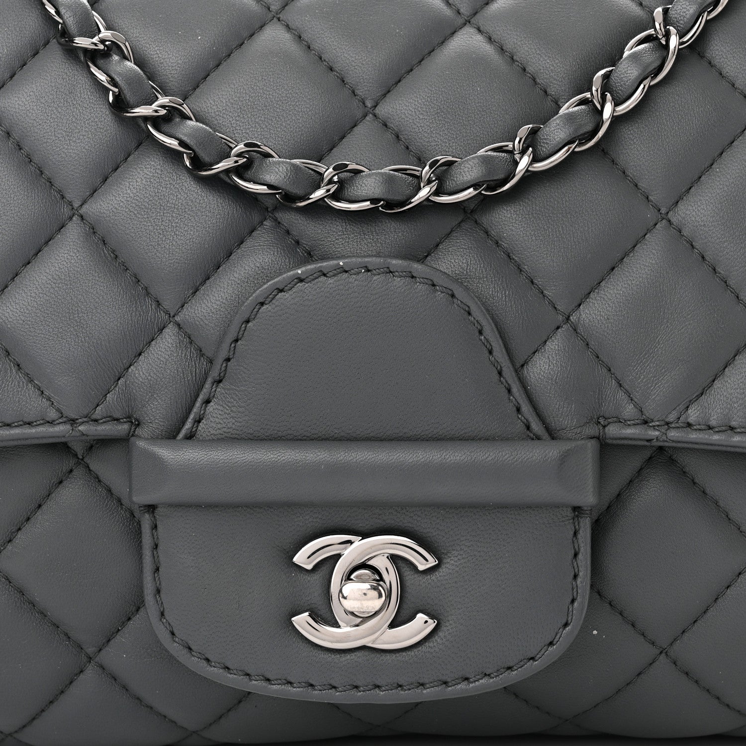 Chanel Lambskin Quilted Jumbo Coco Loop Flap Grey 9 of 11