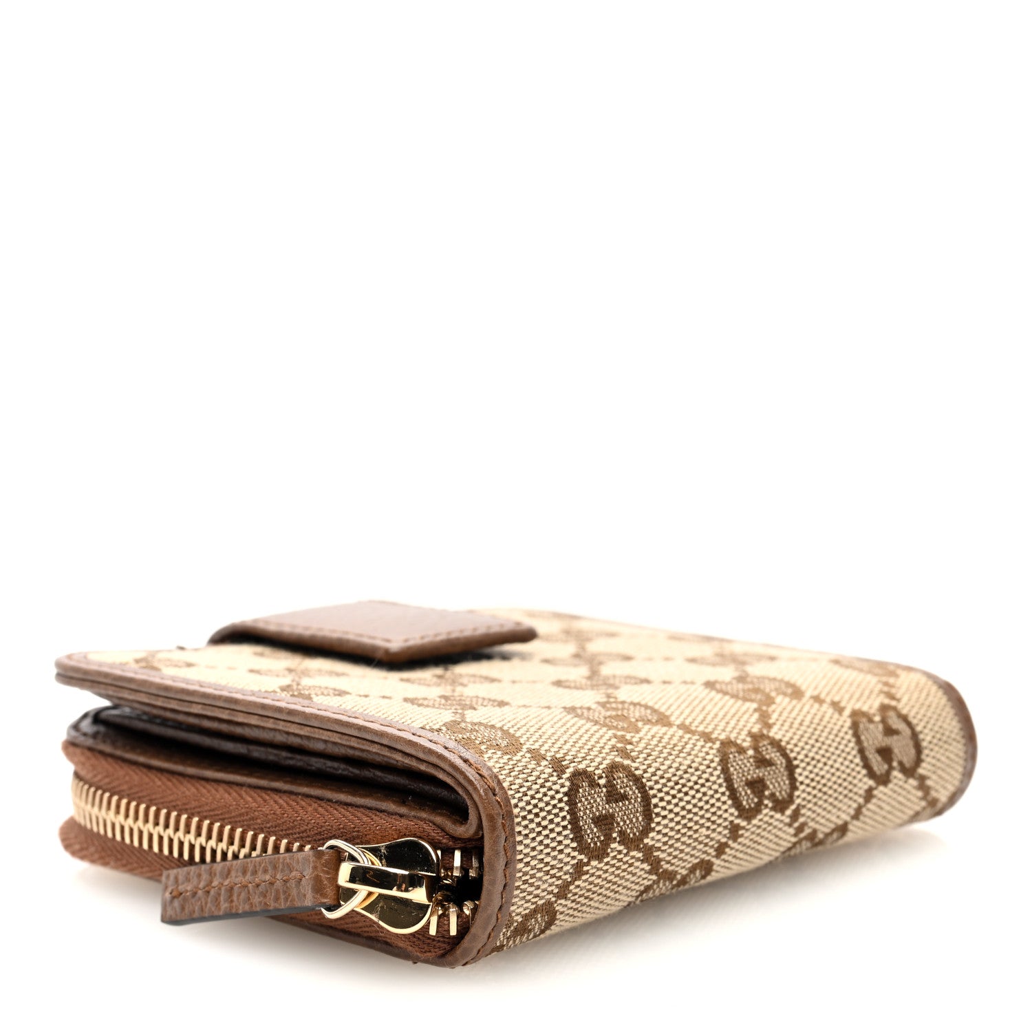 Gucci Monogram Dollar Calfskin Zip Around French Wallet Beige Ebony Tabacco 4 of 7
