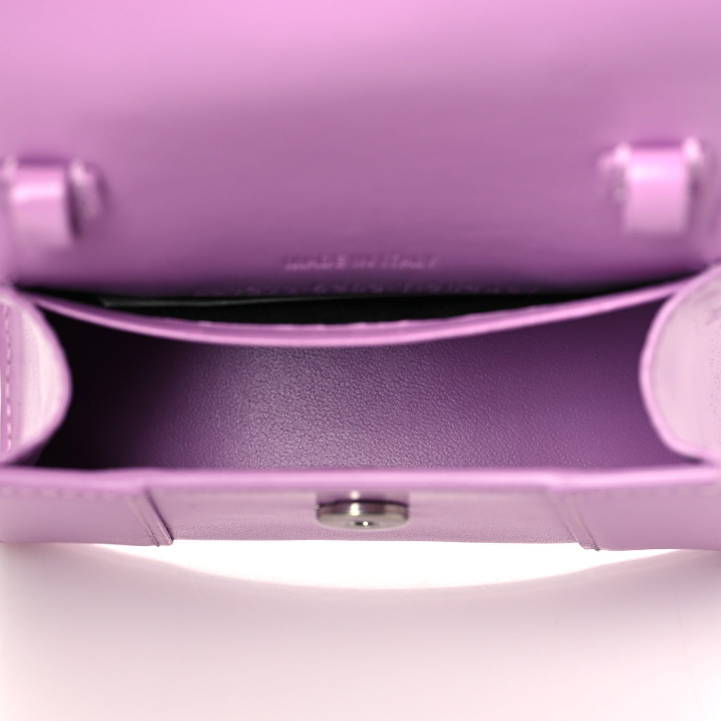 Shiny Box Calfskin Tonal B Hourglass Top Handle Bag Mini Lilac