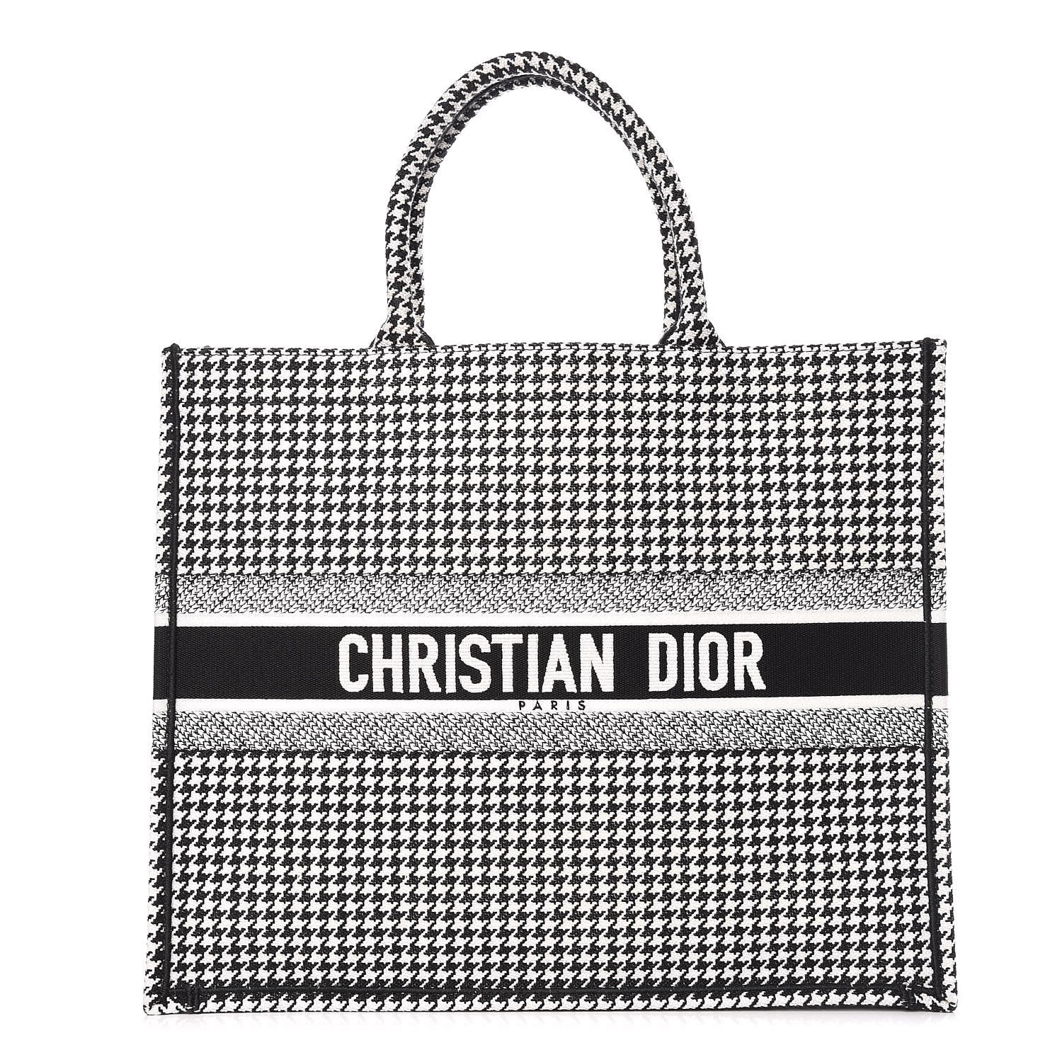 Christian Dior Canvas Houndstooth Embroidered Book Tote Black White 1 of 10