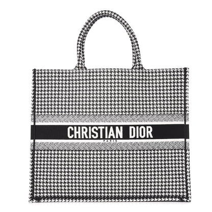 Christian Dior Canvas Houndstooth Embroidered Book Tote Black White 1 of 10