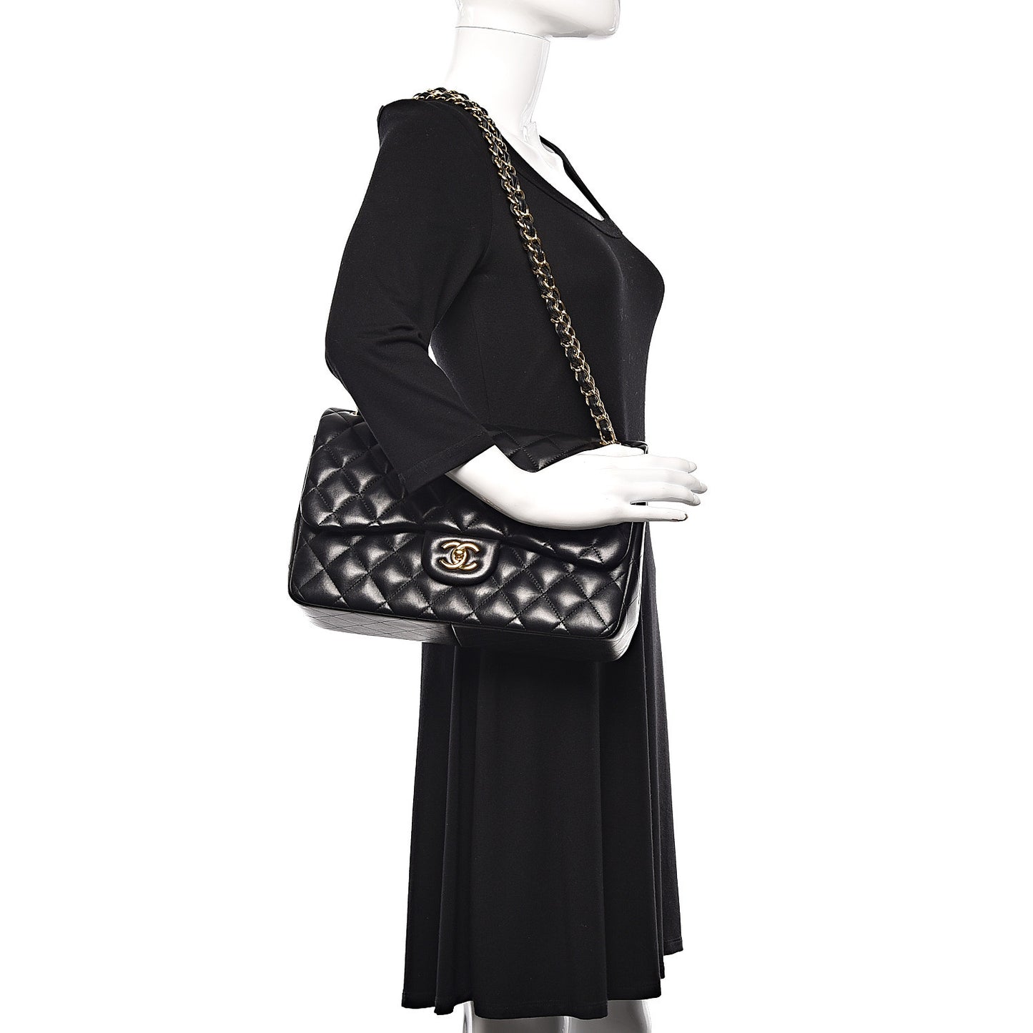 Lambskin Quilted Jumbo Double Flap Black