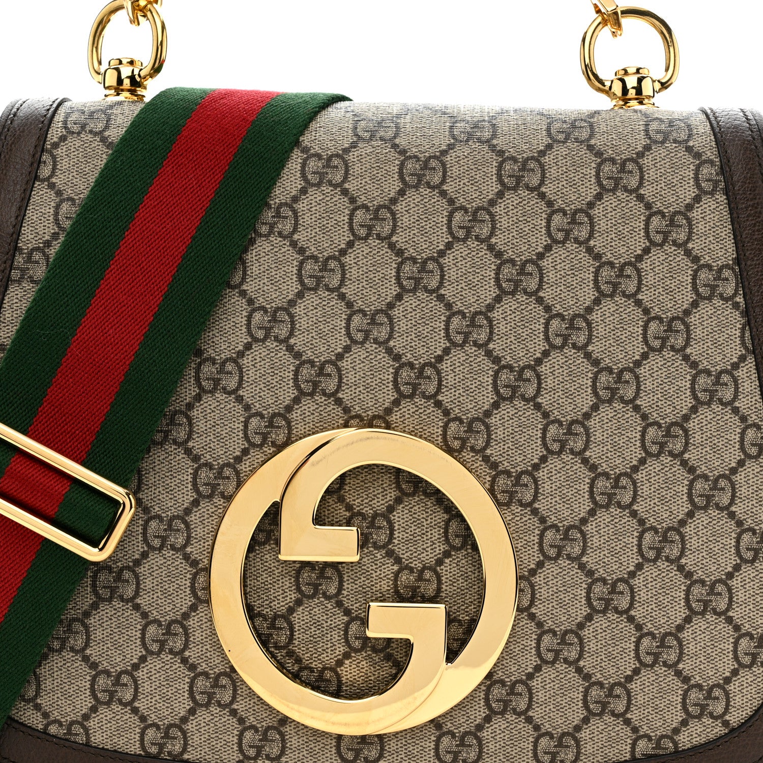 Gucci GG Supreme Monogram Textured Dollar Calfskin Web Medium Blondie Top Handle Shoulder Flap Bag Beige Ebony New Acero 8 of 10