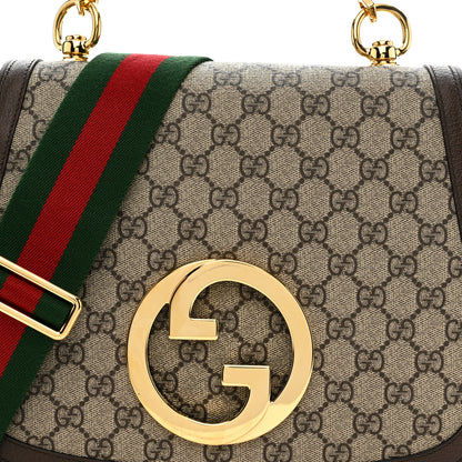 Gucci GG Supreme Monogram Textured Dollar Calfskin Web Medium Blondie Top Handle Shoulder Flap Bag Beige Ebony New Acero 8 of 10