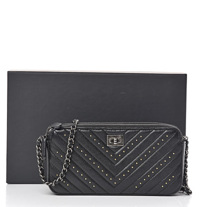 Chanel Sheepskin Chevron Quilted Studded Reissue Small Clutch With Chain Black 15 of 15