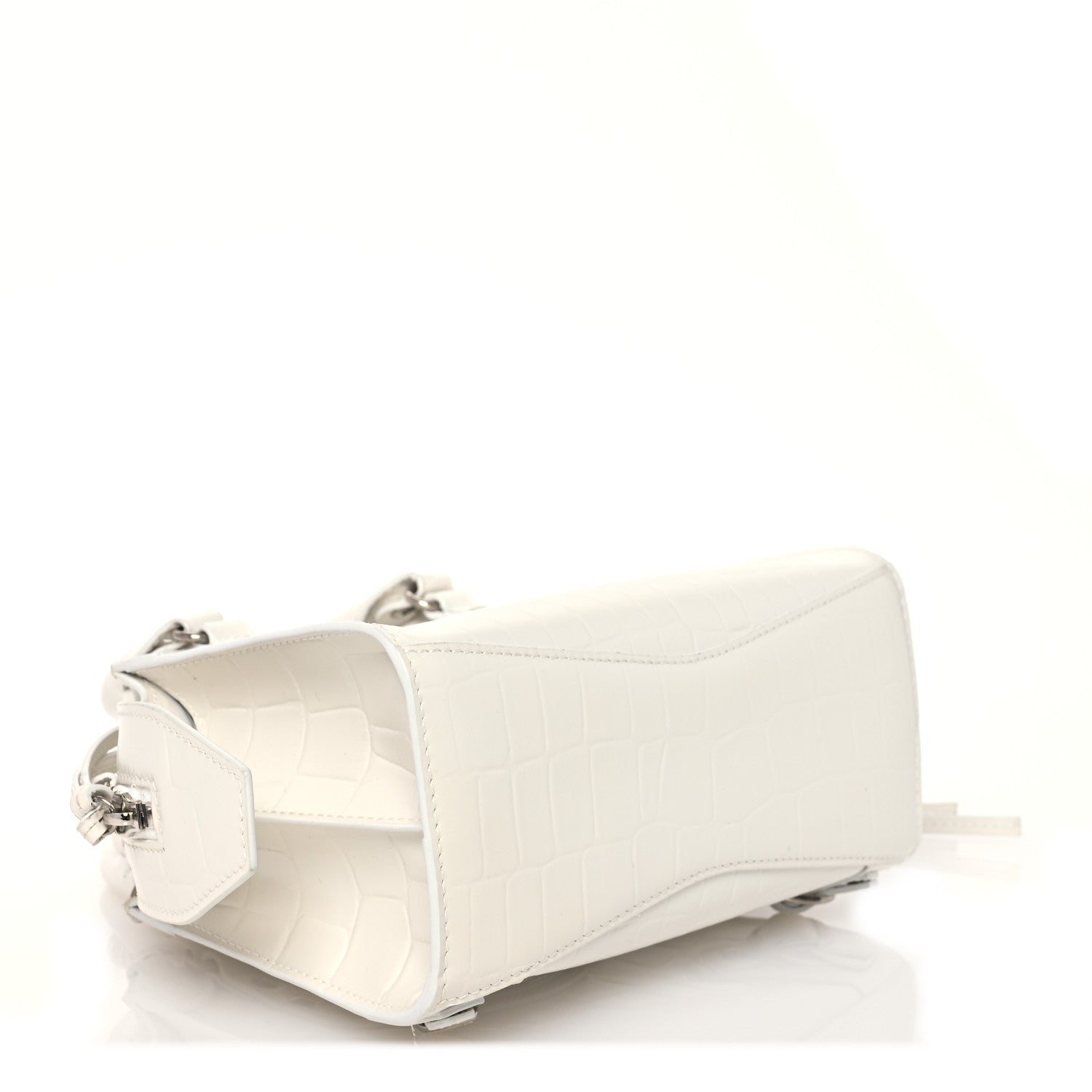 Balenciaga Semi Shiny Calfskin Crocodile Embossed Neo Classic Silver Hardware Mini City White 4 of 12