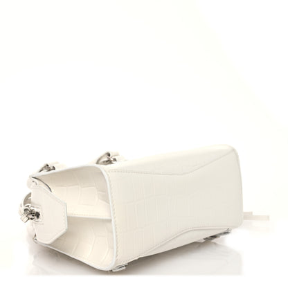Balenciaga Semi Shiny Calfskin Crocodile Embossed Neo Classic Silver Hardware Mini City White 4 of 12
