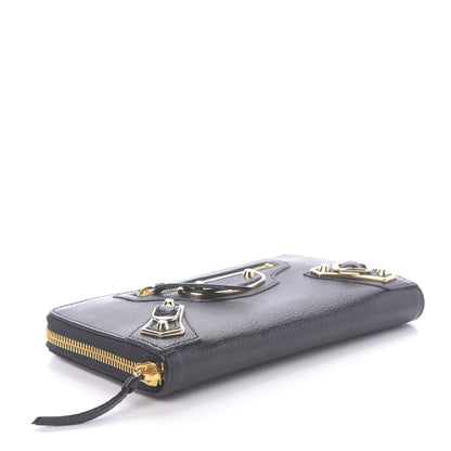 Balenciaga Chevre Gold Metallic Edge Hardware Zip Around Wallet Black 4 of 9