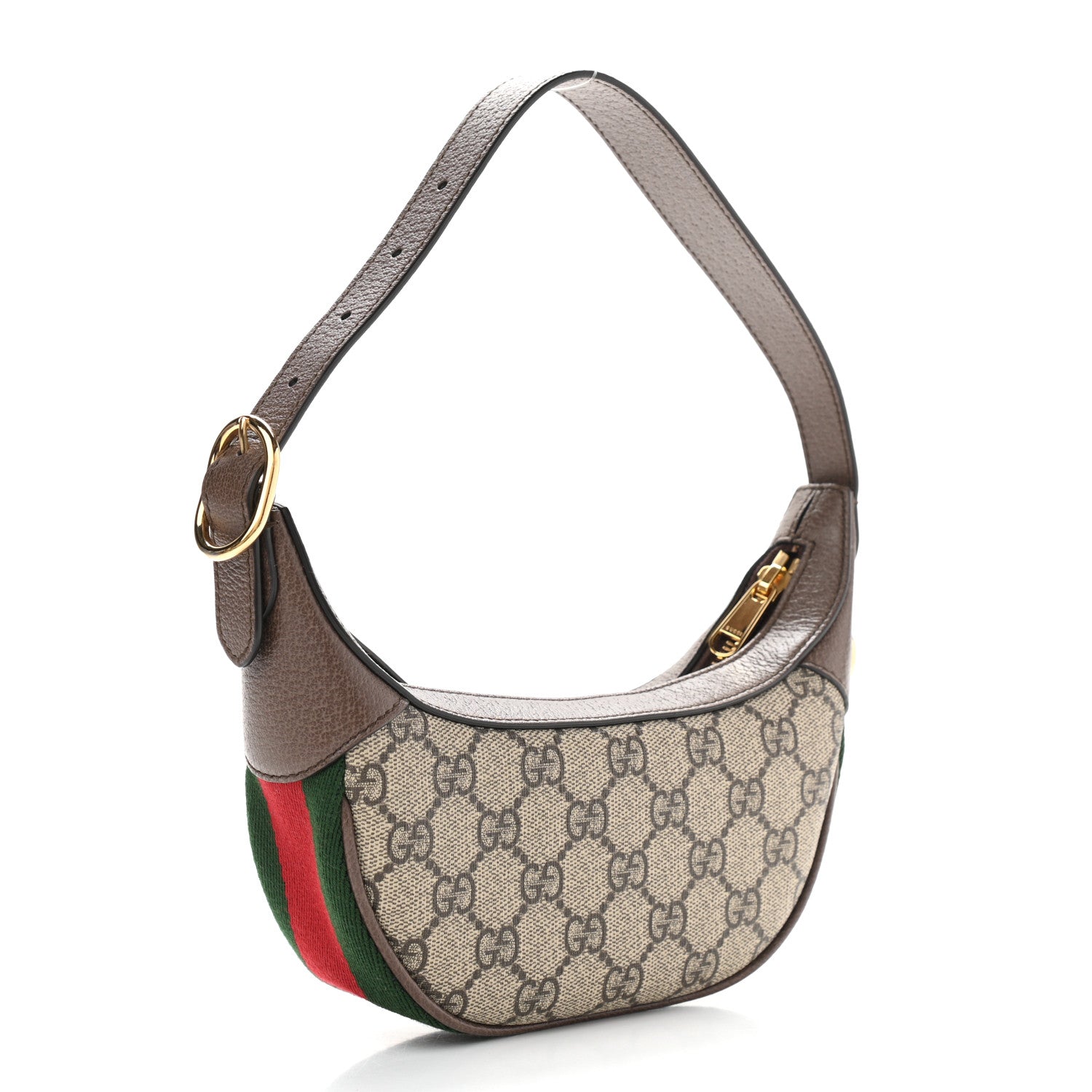 Gucci GG Supreme Monogram Textured Calfskin Web Mini Ophidia Half Moon Hobo Beige Ebony New Acero 3 of 10