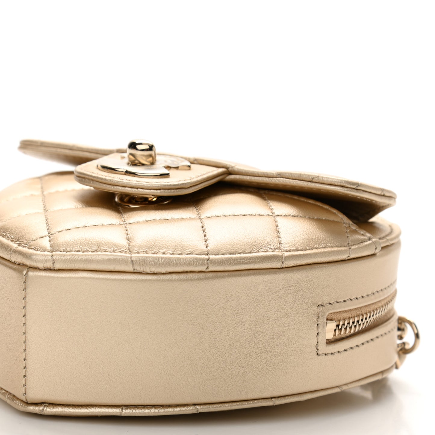 Metallic Lambskin Quilted CC In Love Heart Clutch With Chain Gold