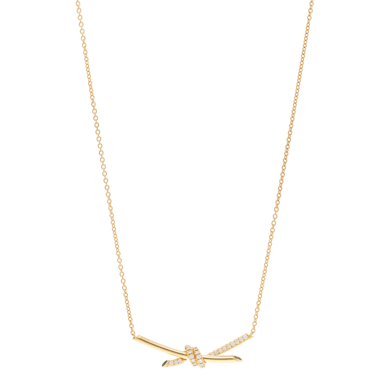 Tiffany 18K Yellow Gold Diamond Knot Necklace 1 of 5