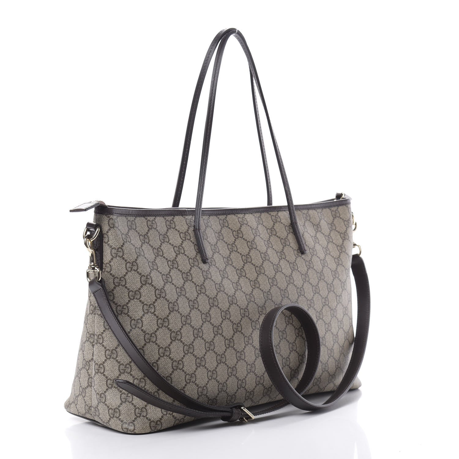 Gucci GG Supreme Monogram Medium Zippered Tote Dark Brown 3 of 13