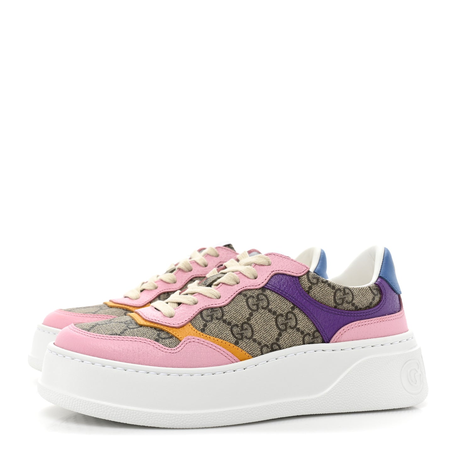 Calfskin GG Supreme Monogram Perforated Womens Platform 55mm Sneakers 36 Beige Ebony Sugar Pink Crop Shine Purple