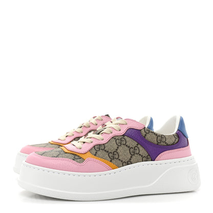 Gucci Calfskin GG Supreme Monogram Perforated Womens Platform 55mm Sneakers 36 Beige Ebony Sugar Pink Crop Shine Purple 3 of 10