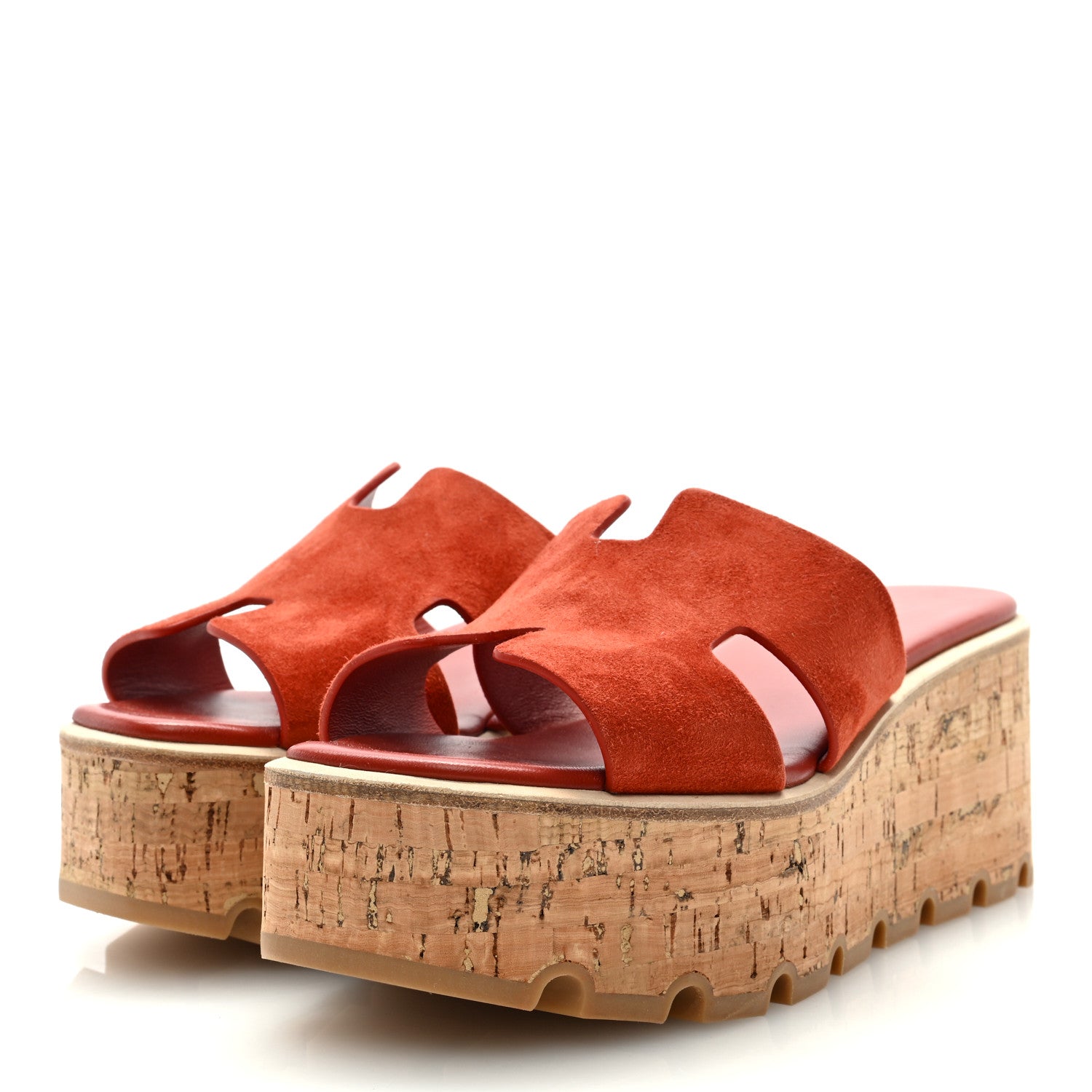 Hermes Suede Goatskin Cork Eze 30 Sandals 36 Orange Brulee 2 of 8