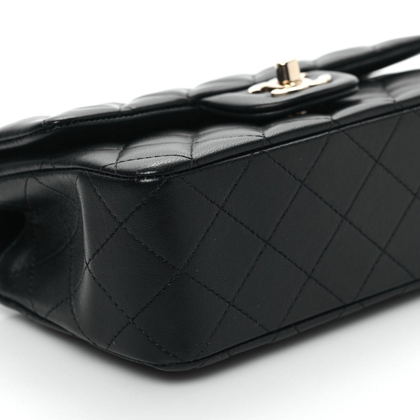 Lambskin Quilted Mini Top Handle Rectangular Flap Black