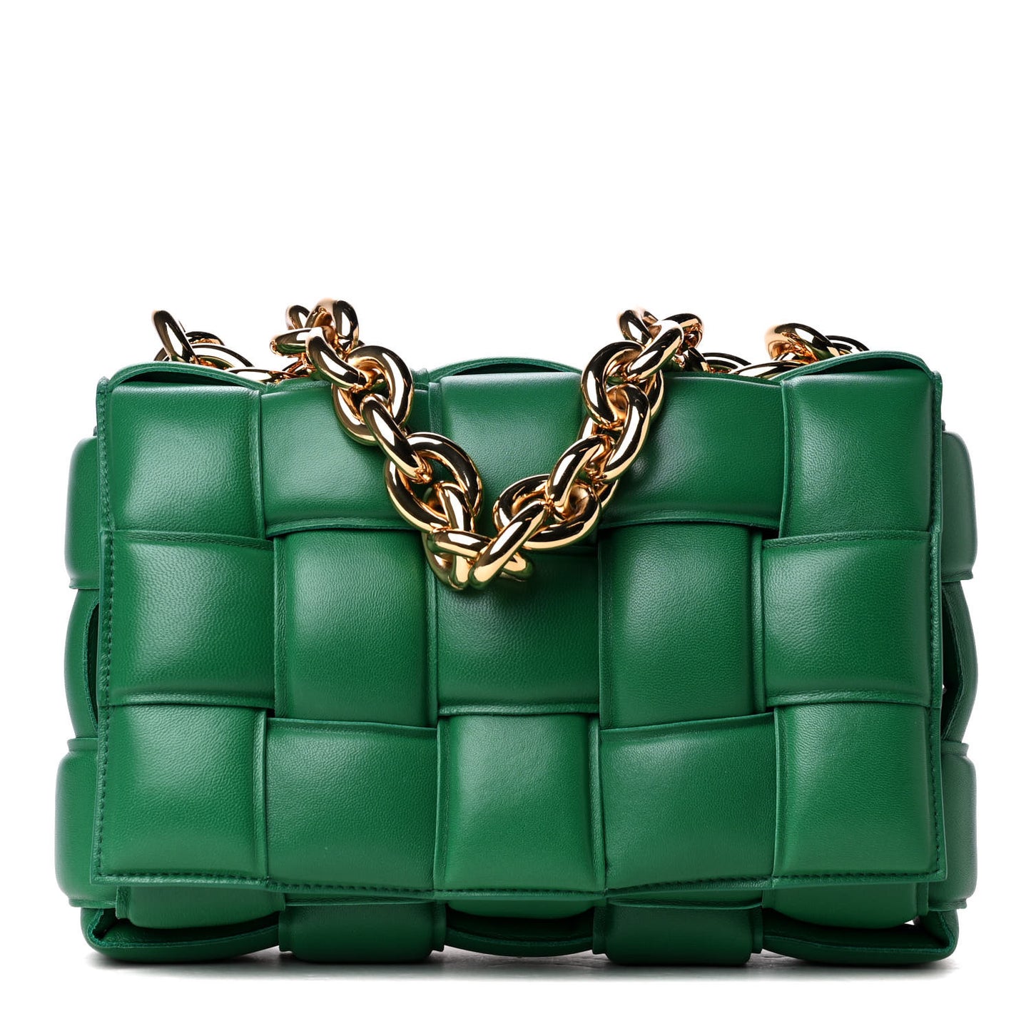 Lambskin Maxi Intreccio Padded Chain Cassette Crossbody Bag Racing Green