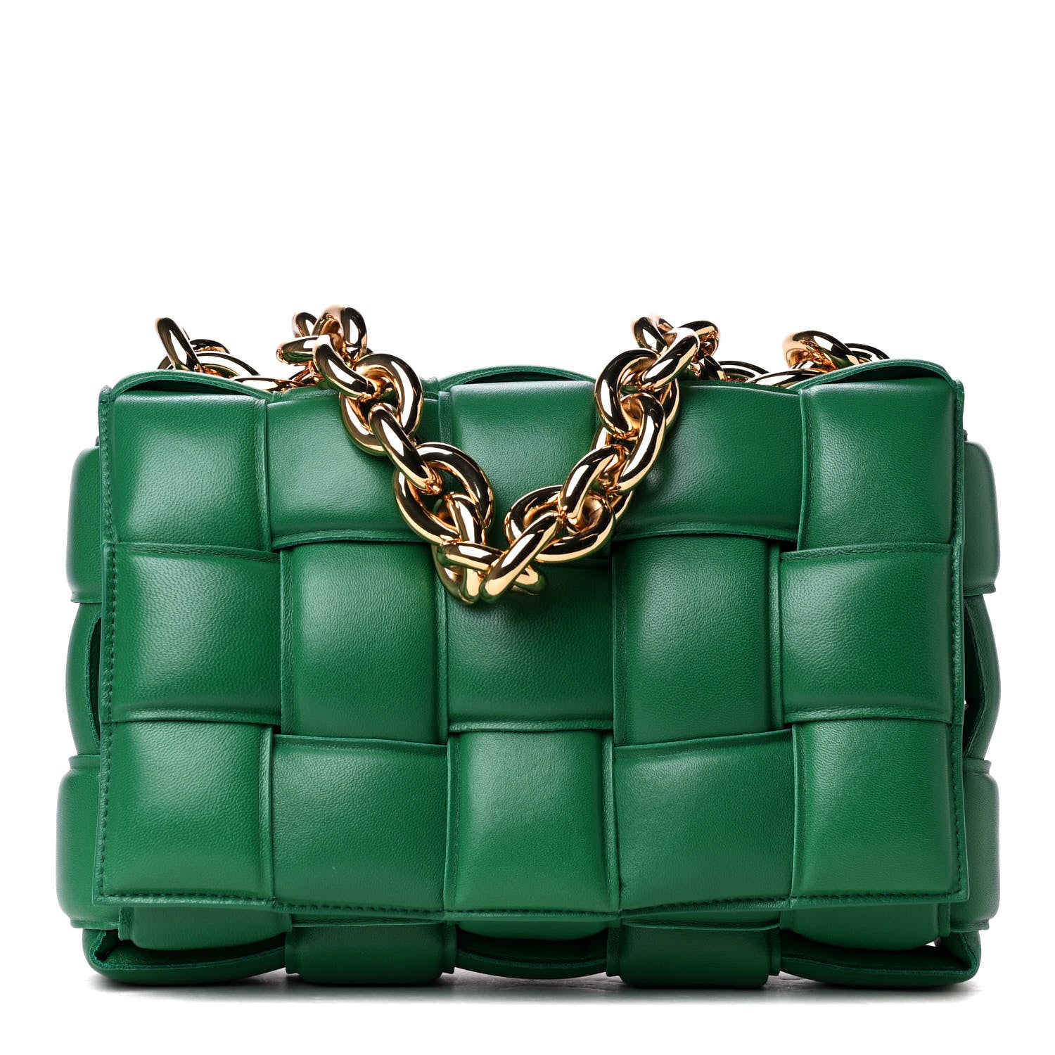 Bottega Veneta Lambskin Maxi Intreccio Padded Chain Cassette Crossbody Bag Racing Green 1 of 4