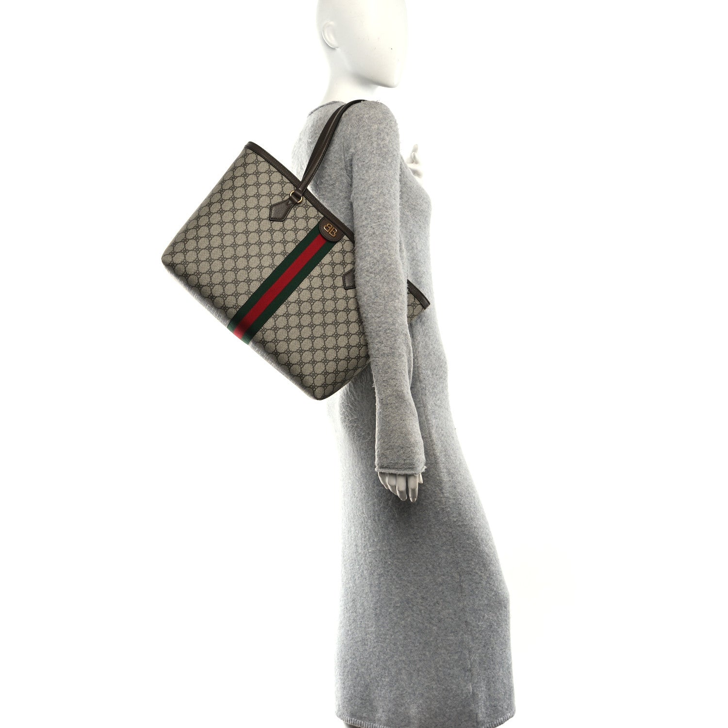 Gucci X BALENCIAGA BB Supreme Monogram Web Medium Ophidia Shopping Tote Beige New Acero 2 of 9