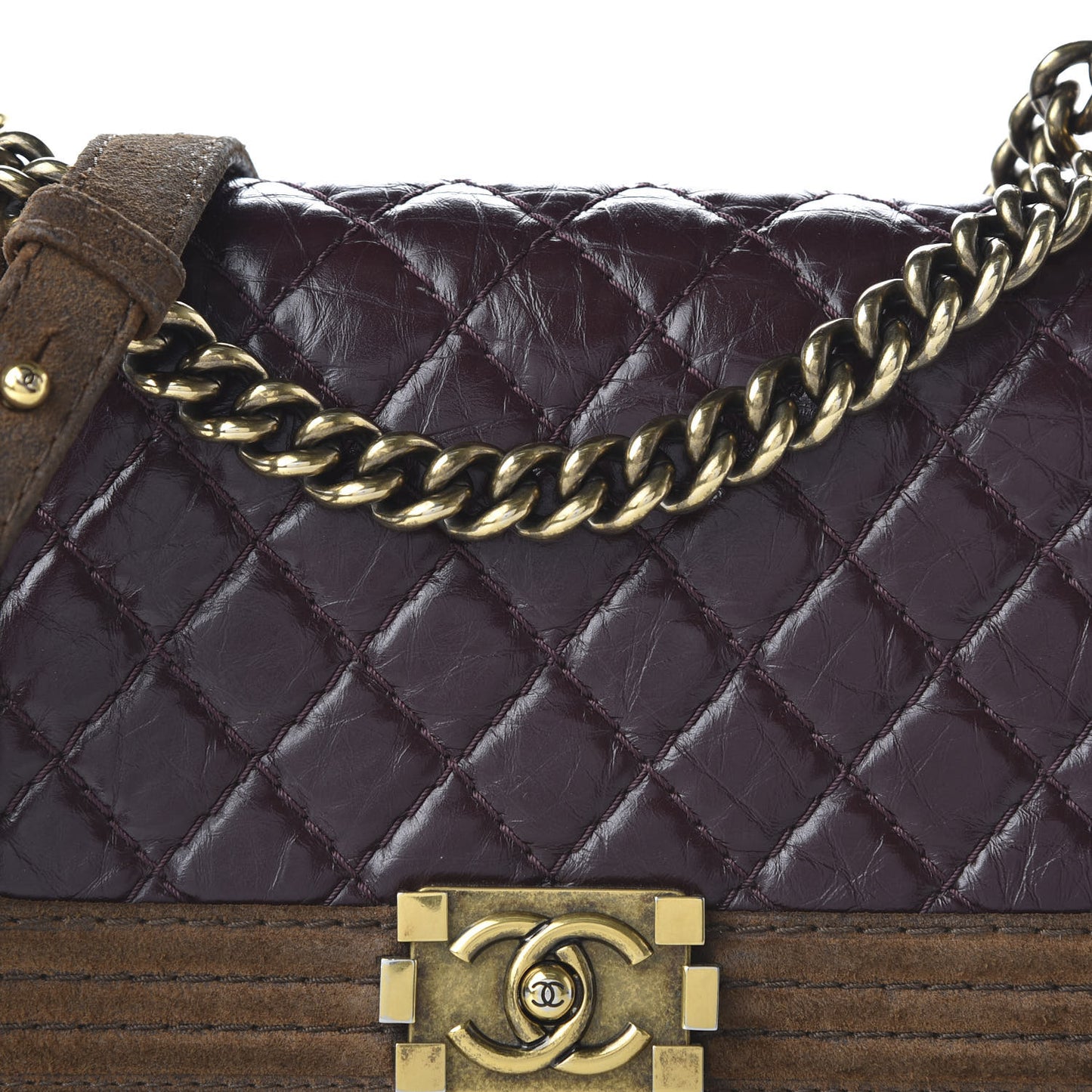Aged Calfskin Nubuck Quilted Medium Boy Flap Burgundy