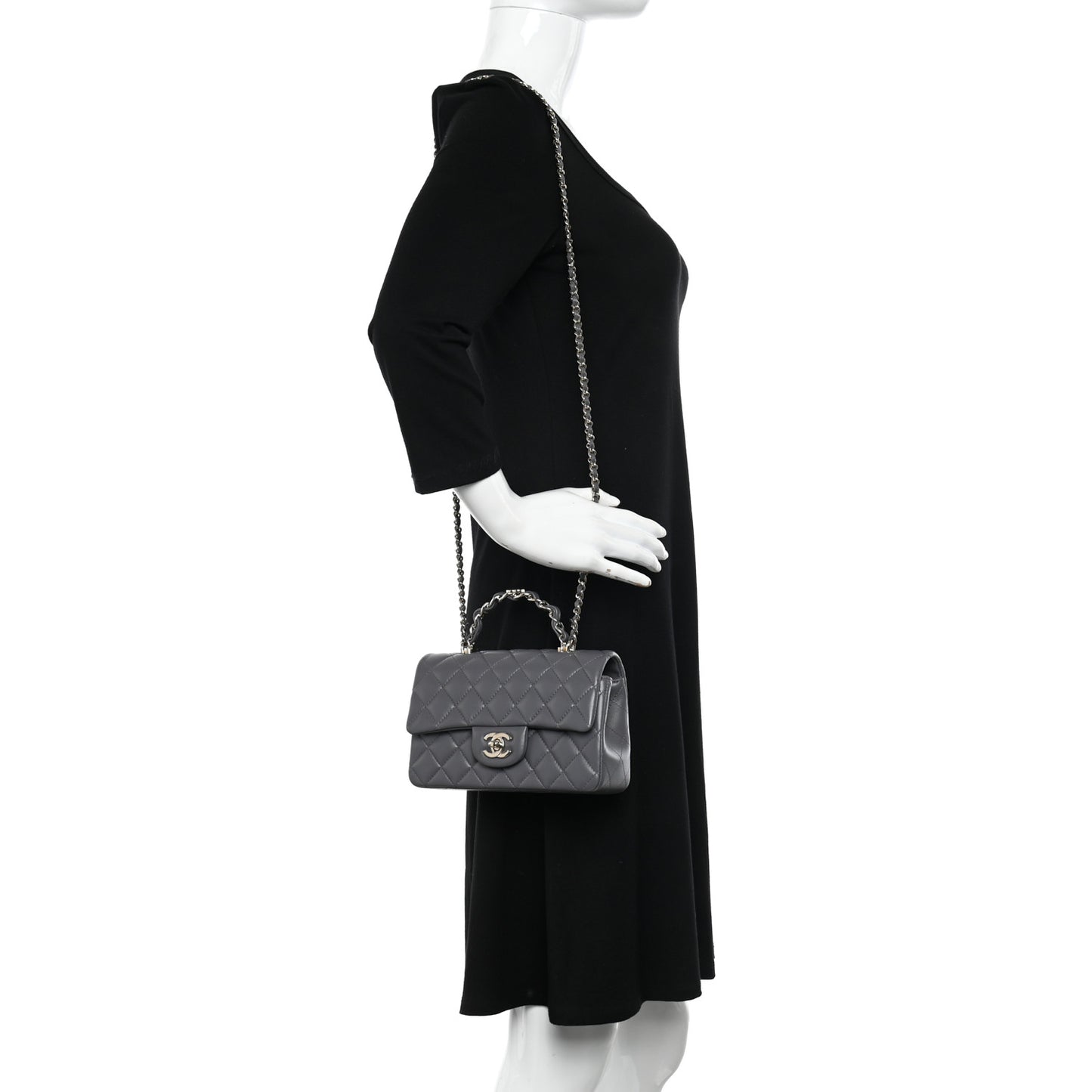 Lambskin Quilted Mini Chain Top Handle Rectangular Flap Grey